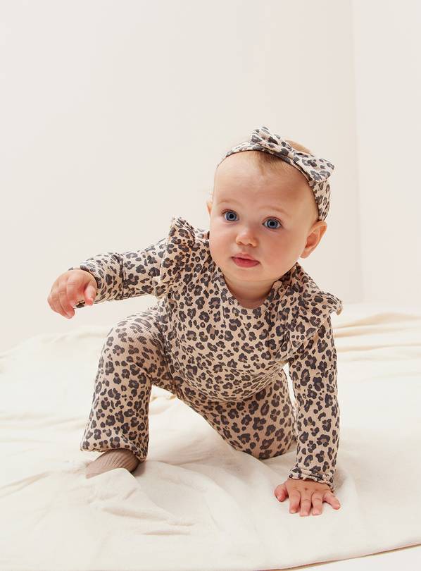 Leopard Printed Ribbed 3-Piece Set 9-12 months